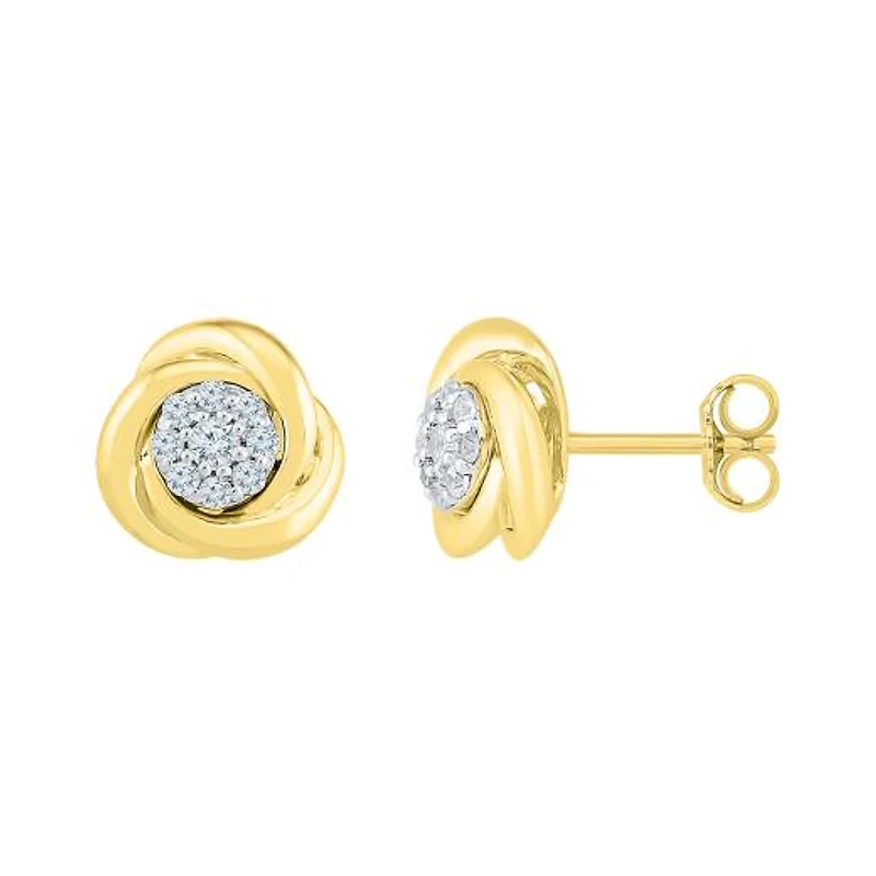 10K Yellow Gold Knot Earrings 0.18CTW
