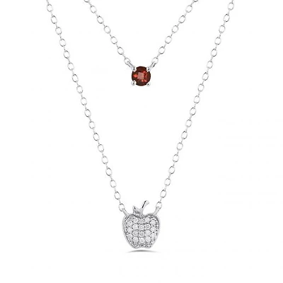 Enchanted Disney Sterling Silver 0.09CTW Apple Diamond & Garnet Necklace