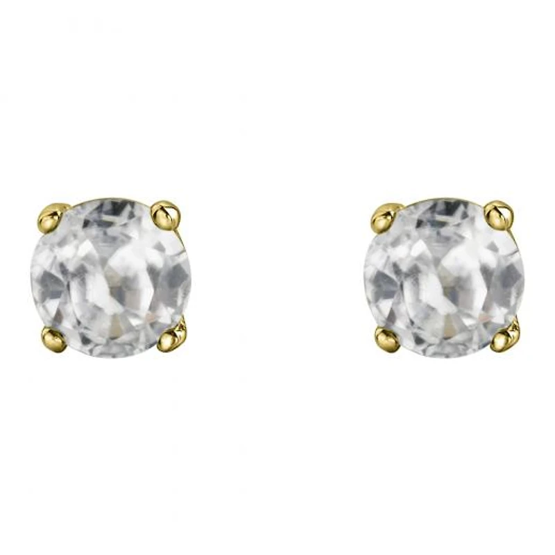10K Yellow Gold White Topaz Stud Earrings