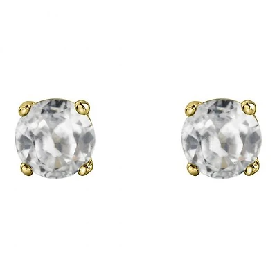 10K Yellow Gold White Topaz Stud Earrings
