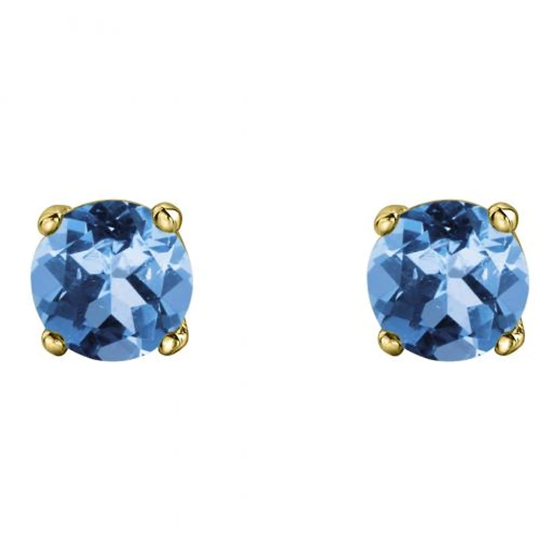 10K Yellow Gold Blue Topaz Stud Earrings
