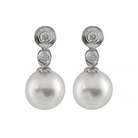 14K White Gold Round 7-7.5mm Chinese Akoya Pearl & Diamond Earrings