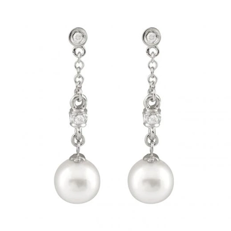 14K White Gold 7-8mm Akoya Pearl & Diamond Earrings