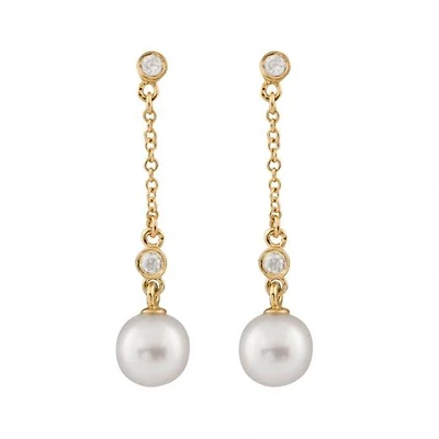 14K Yellow Gold 7-8mm Akoya Pearl & Diamond Earrings