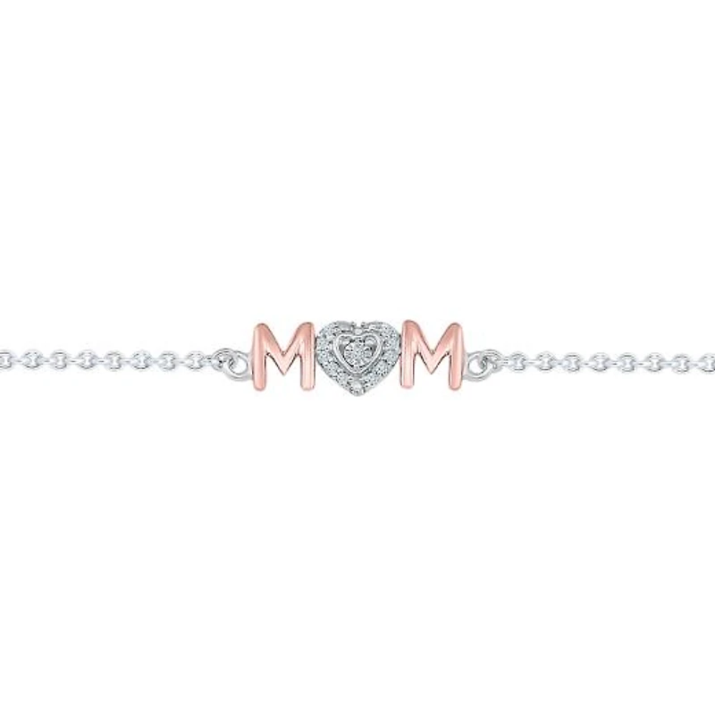 Sterling Silver & Rose Gold Diamond Mom Bracelet