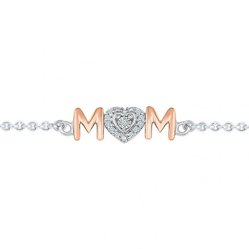 Sterling Silver & Rose Gold Diamond Mom Bracelet