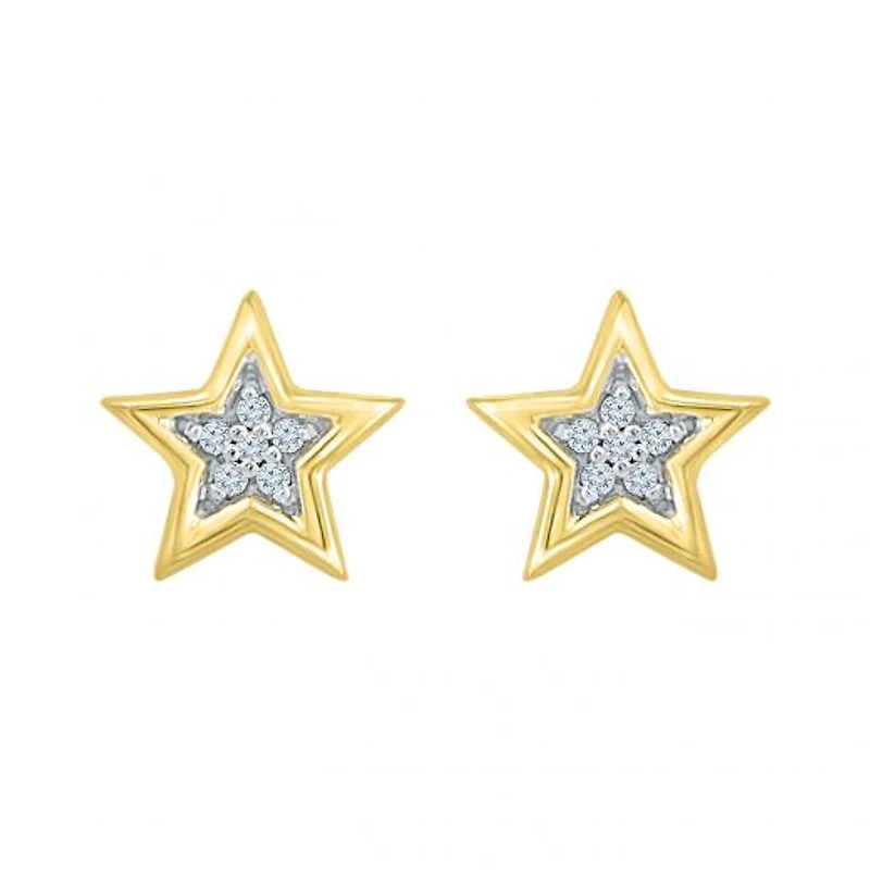 10K Yellow Gold Diamond Star Studs