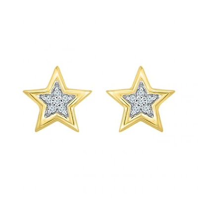 10K Yellow Gold Diamond Star Studs