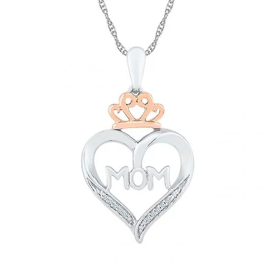 Sterling Silver & Rose Gold Diamond Mom Pendant