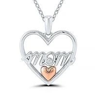 Sterling Silver & Rose Gold Diamond Mom Pendant