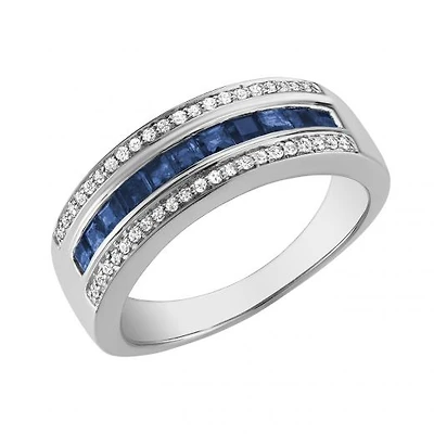 10K White Gold Sapphire and 0.15CTW Diamond Ring