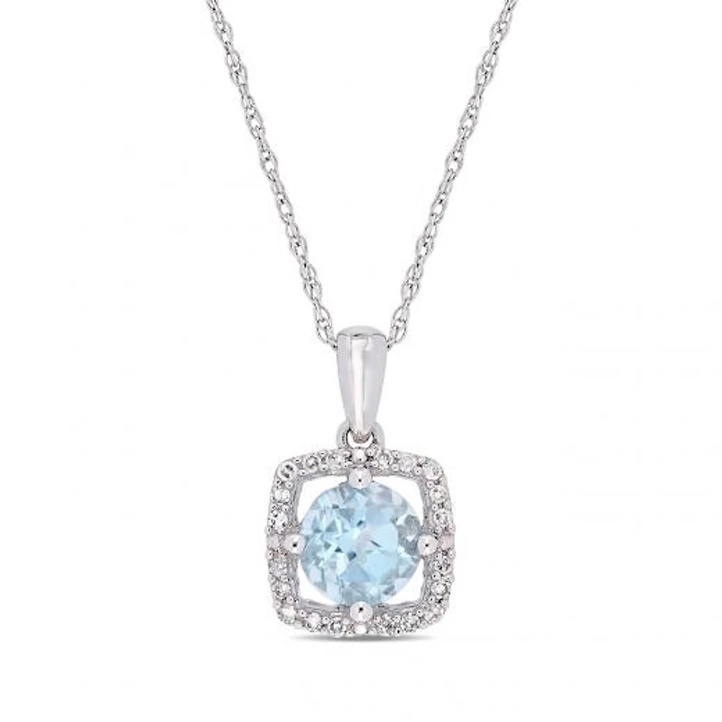 Julianna B 10K White Gold Diamond and Blue Topaz Fashion Pendant with Chain