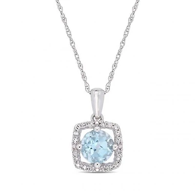 Julianna B 10K White Gold Diamond and Blue Topaz Fashion Pendant with Chain