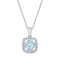 Julianna B 10K White Gold Diamond and Blue Topaz Fashion Pendant with Chain