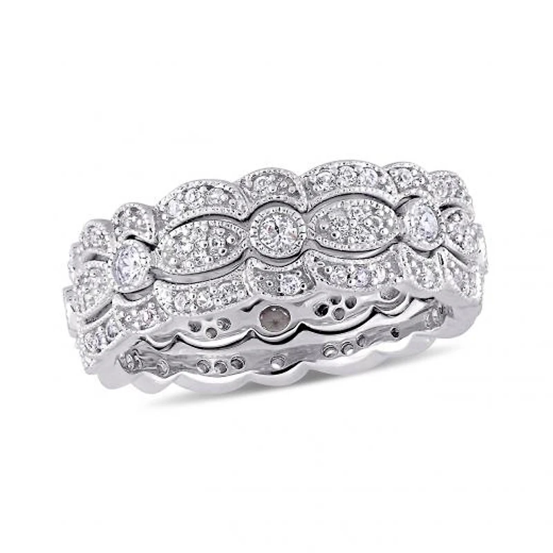 Julianna B Sterling Silver White Sapphire Stacking Ring Set