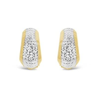 10K Yellow and White Gold Diamond Cut Huggies with Omega Back