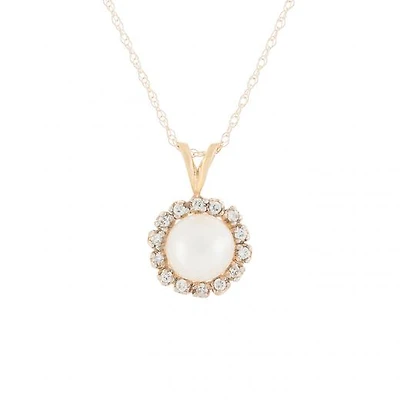 10K Yellow Gold 0.14CT Diamond & Fresh Water Pearl Pendant