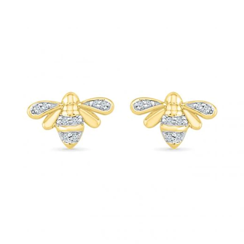 10K Yellow Gold Diamond Bee Earrings