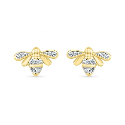 10K Yellow Gold Diamond Bee Earrings