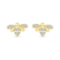 10K Yellow Gold Diamond Bee Earrings