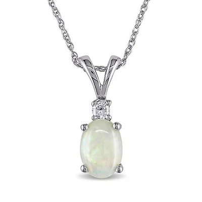 Julianna B 10K White Gold 0.04CTW Diamond & Opal Pendant