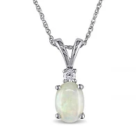 Julianna B 10K White Gold 0.04CTW Diamond & Opal Pendant