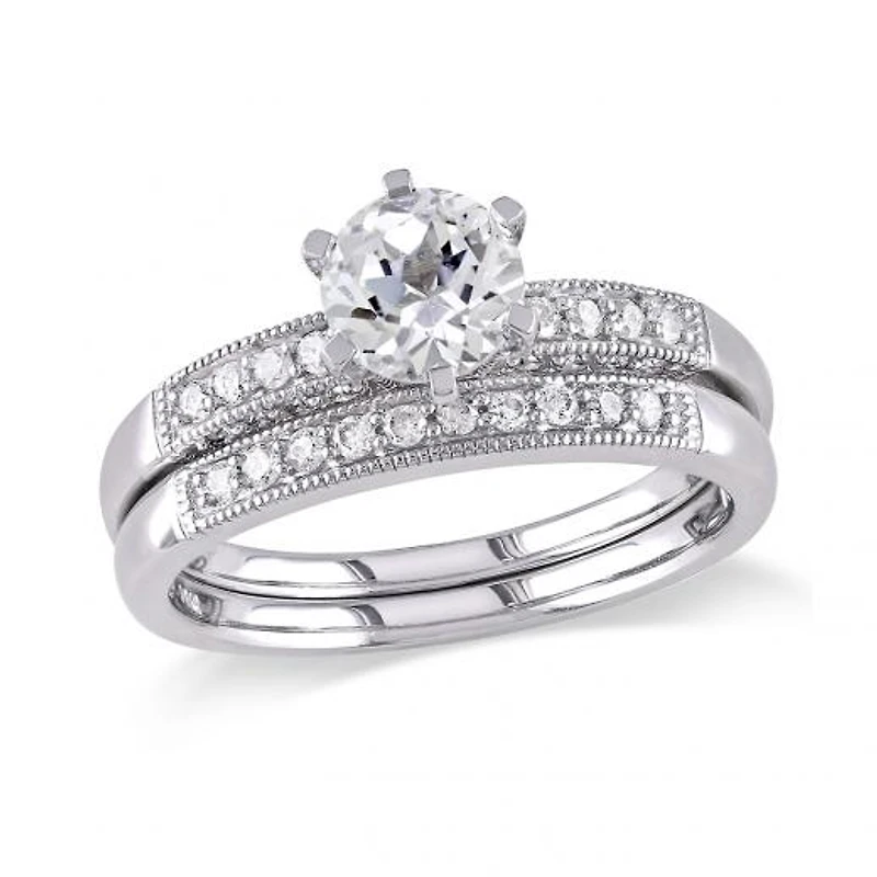 Julianna B 10K White Gold 0.33CTW Diamond & Sapphire Bridal Ring Set