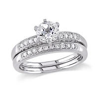 Julianna B 10K White Gold 0.33CTW Diamond & Sapphire Bridal Ring Set