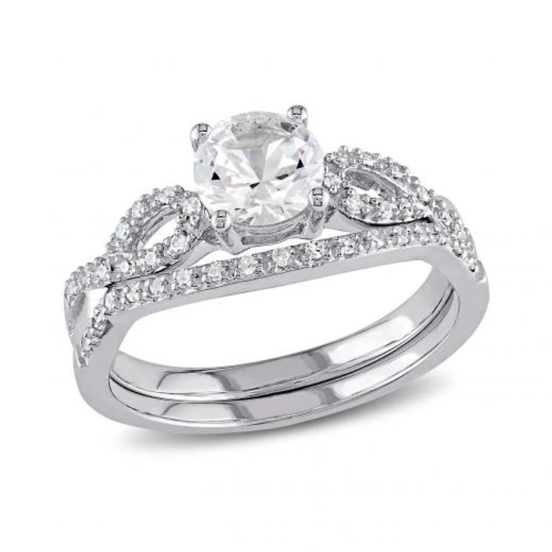 Julianna B 10K White Gold Created Sapphire & Diamond Bridal Set