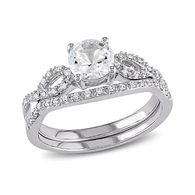 Julianna B 10K White Gold Created Sapphire & Diamond Bridal Set