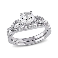 Julianna B 10K White Gold Created Sapphire & Diamond Bridal Set