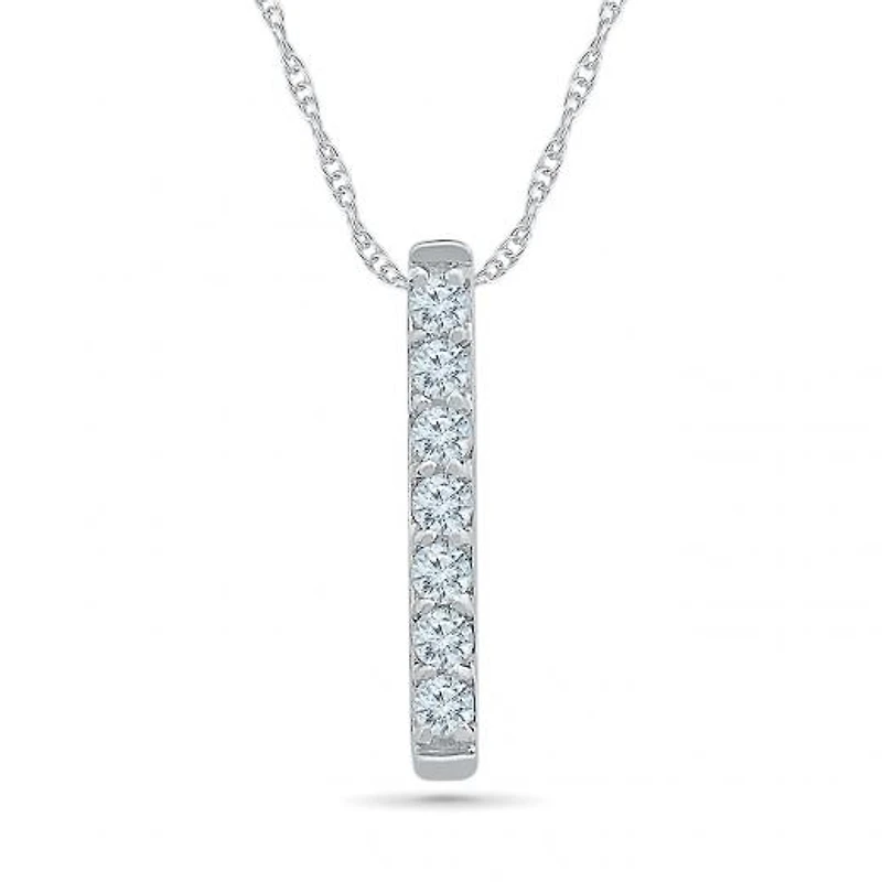 10K White Gold Diamond Bar Pendant