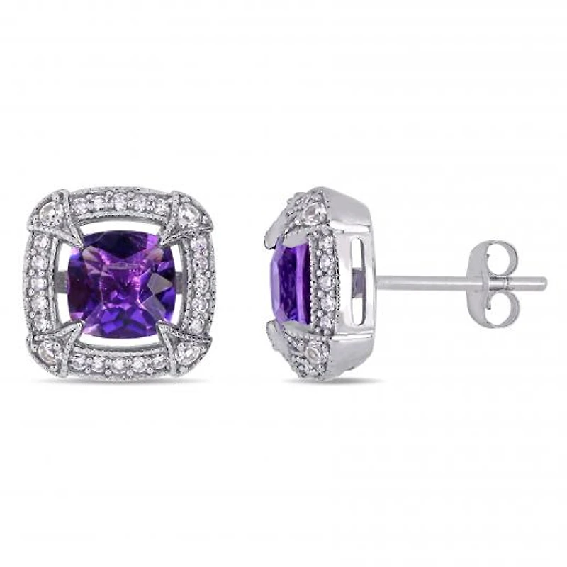 Julianna B 10K White Gold 0.20CTW Diamond Amethyst & White Sapphire Earrings