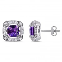 Julianna B 10K White Gold 0.20CTW Diamond Amethyst & White Sapphire Earrings