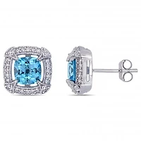 Julianna B 10K White Gold 0.20CTW Diamond Blue Topaz & White Sapphire Earrings