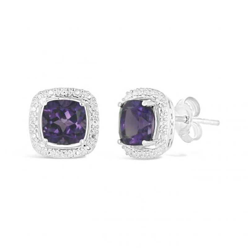 10K White Gold Amethyst & Diamond Earrings