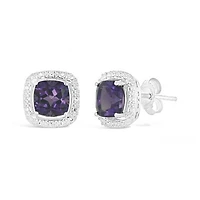 10K White Gold Amethyst & Diamond Earrings