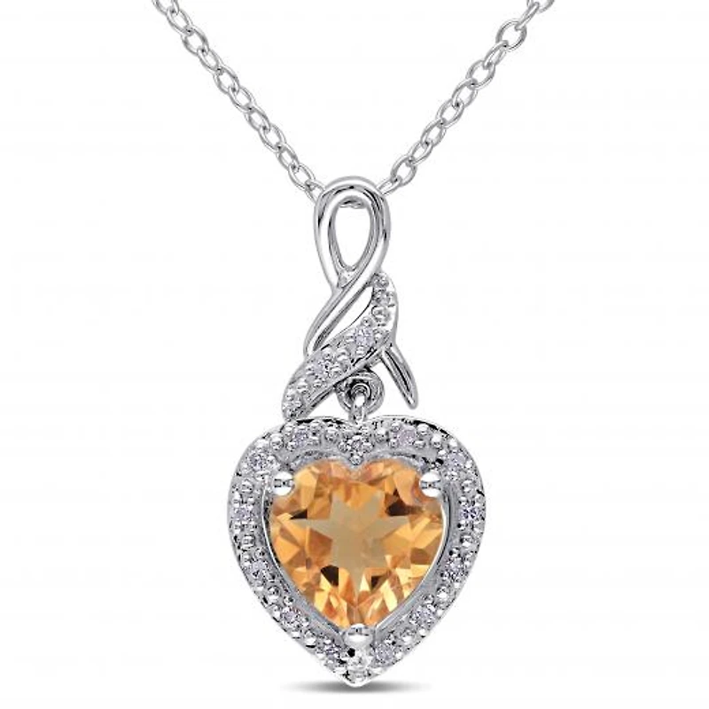 Julianna B Sterling Silver Citrine & Diamond Heart Twist Pendant with Chain