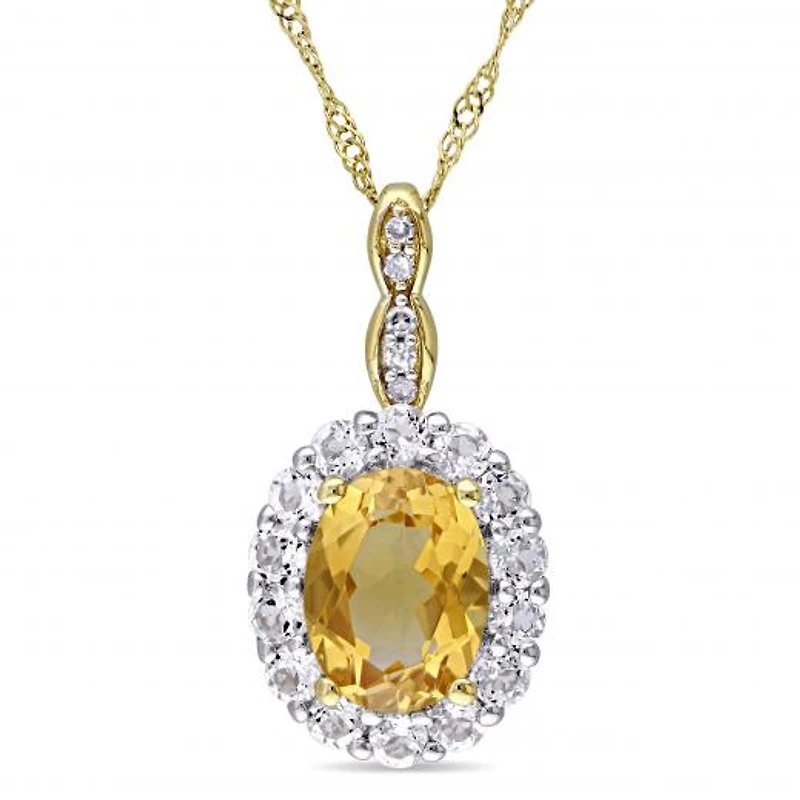 Julianna B Yellow Gold Citrine White Topaz & Diamond Pendant