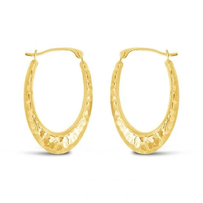 10K Yellow and White Gold Diamond Cut Oval Creole Hoops