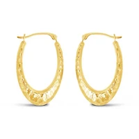 10K Yellow and White Gold Diamond Cut Oval Creole Hoops