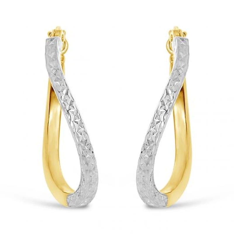 10K Yellow and White Gold Diamond Cut Twisted Hoops