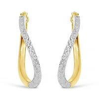 10K Yellow and White Gold Diamond Cut Twisted Hoops