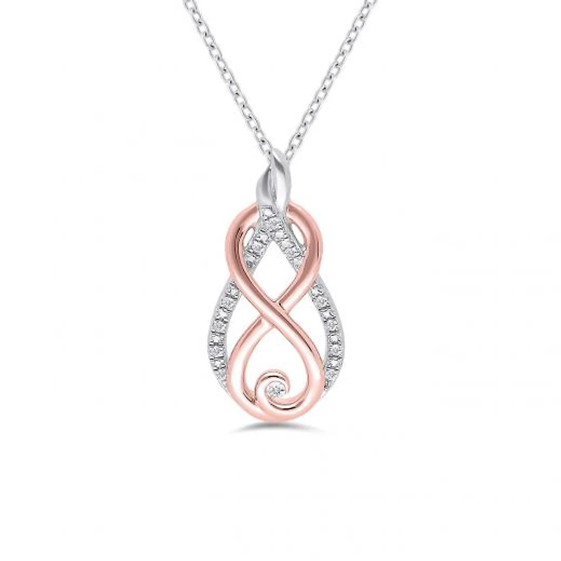 Sterling Silver Rose Gold Plated Diamond Infinity Pendant