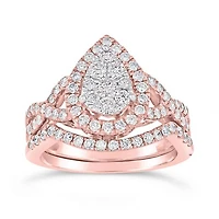 10K Rose Gold 1.00CTW Pear Shaped Bridal Set