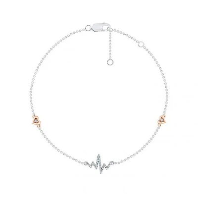 Sterling Silver 10K Rose Gold Diamond Heartbeat Bracelet