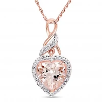 Julianna B 10K Rose Gold Diamond & Heart Shaped Morganite Pendant with Chain