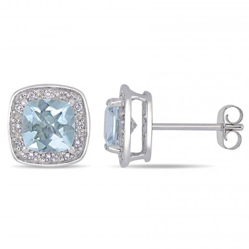 Julianna B 10K White Gold Aquamarine & 0.10CTW Diamond Halo Earrings