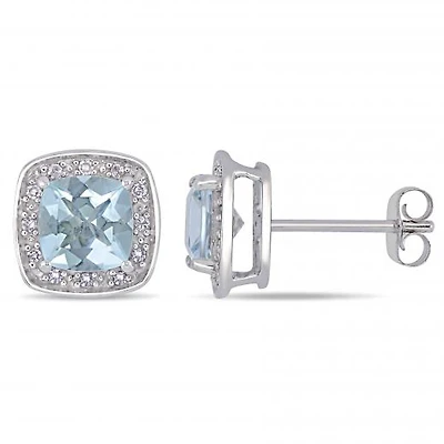 Julianna B 10K White Gold Aquamarine & 0.10CTW Diamond Halo Earrings