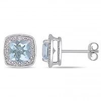 Julianna B 10K White Gold Aquamarine & 0.10CTW Diamond Halo Earrings